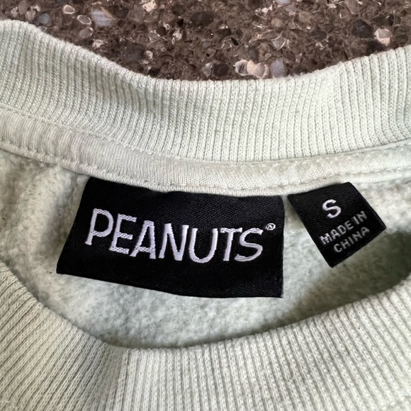 Peanuts Mint Green Sweatshirt Camping Theme Size S Snoopy Forest Mountains - Picture 3 of 6